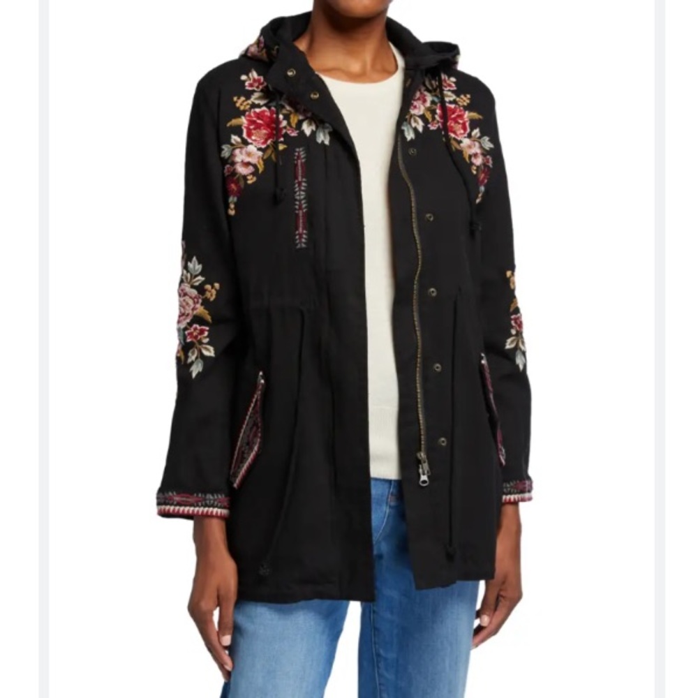 JOHNNY WAS Valentina Hooded Embroidered Military Jacket